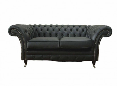 Sofa Luxus Textil Chesterfield Couch Sofas Polster 2 Sitzer Schwarz Leder