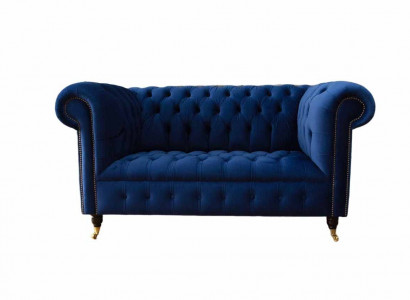 Chesterfield Büro Sitzmöbel Einrichtung Sofa Couch 2 Sitz Textil Blau