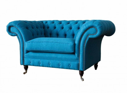 Blauer Chesterfield Sessel Polster Sofa Couchen 1,5 Sitzer Einsitzer Textil