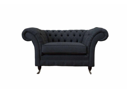 Grauer Chesterfield Sessel 1.5 Sitzer Sofa Couch Polster Textil Grau Sessel