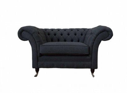 Grauer Chesterfield Sessel 1.5 Sitzer Sofa Couch Polster Textil Grau Sessel