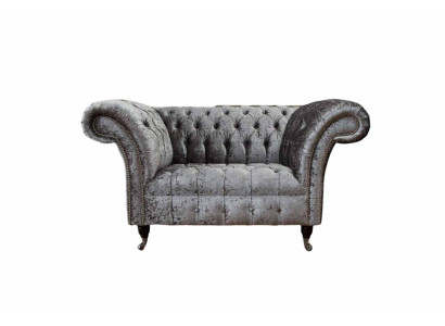 Chesterfield Sessel Design Polster Sofa Couch Chesterfield Textil Silber