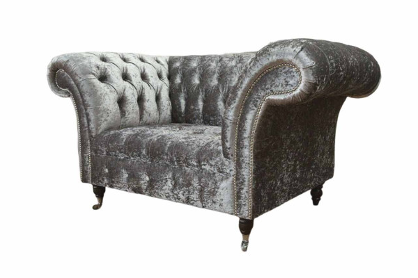 Chesterfield Sessel Design Polster Sofa Couch Chesterfield Textil Silber