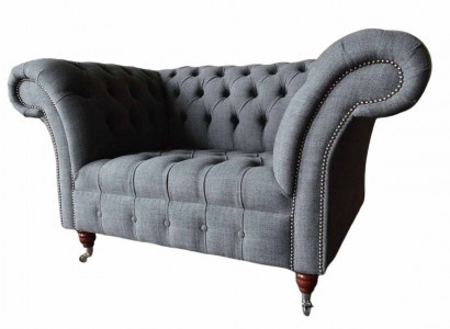 Chesterfield Design Sessel Grau Polster Luxus Textil Couchen 1 Sitzer