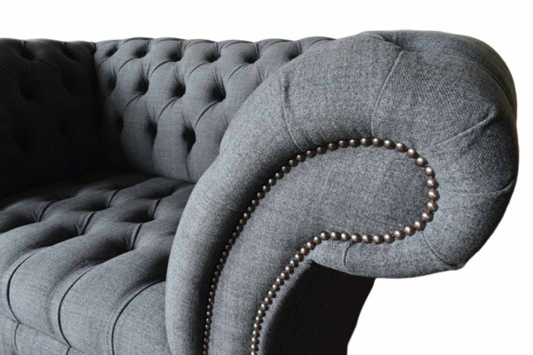 Chesterfield Design Sessel Grau Polster Luxus Textil Couchen 1 Sitzer