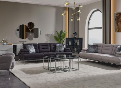 Luxus Sofagarnitur 331 Sitzer Dreisitzer Sofa Sessel Stoff Grau Modern