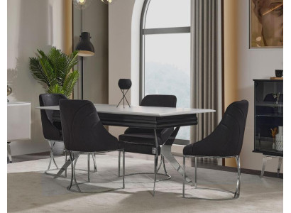 Essecke Esszimmer Esstisch Stühle Tisch Modern 7tlg Schwarz Ausziehbar