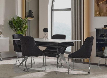Essecke Esszimmer Esstisch Stühle Tisch Modern 7tlg Schwarz Ausziehbar