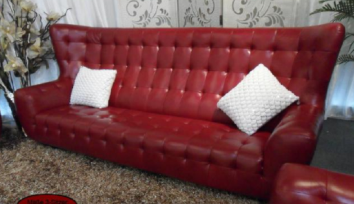 Sofagarnitur Chesterfield Sessel Sofa Set 3 tlg Ledersofa Rot Modern