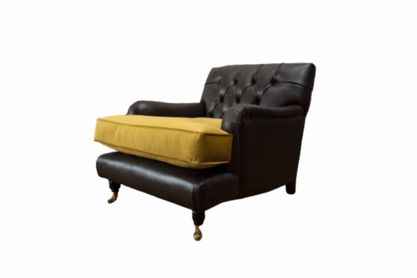 Sessel Couch Sofa Leder Braun Lounge Polster Sitzer Luxus Design Club