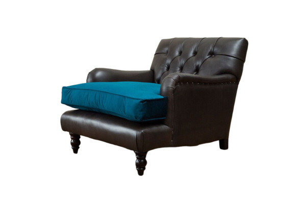 Chesterfield Sessel Couch 1 Sitzer Couchen Polster Sofa Leder Grau