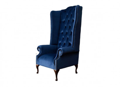 Sessel Chesterfield Couch Textil Lounge Polster Blau Luxus Ohrensessel