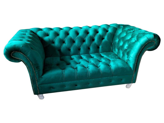 Chesterfield Luxus Sofa 2 Sitzer Textil Couch Blau Sofas Grüne Couchen