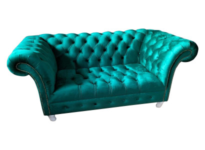 Chesterfield Luxus Sofa 2 Sitzer Textil Couch Blau Sofas Grüne Couchen