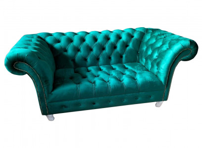 Chesterfield Luxus Sofa 2 Sitzer Textil Couch Blau Sofas Grüne Couchen