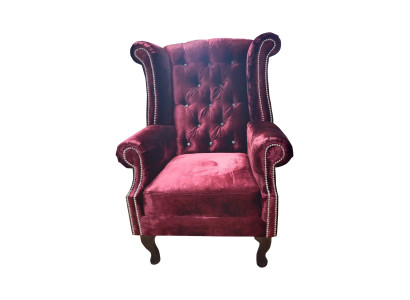 Ohrensessel Chesterfield Sessel Samt Rot Couch 1 Sitzer Modern