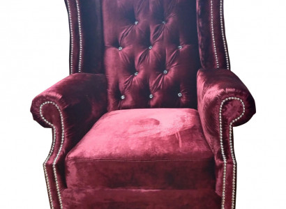 Ohrensessel Chesterfield Sessel Samt Rot Couch 1 Sitzer Modern