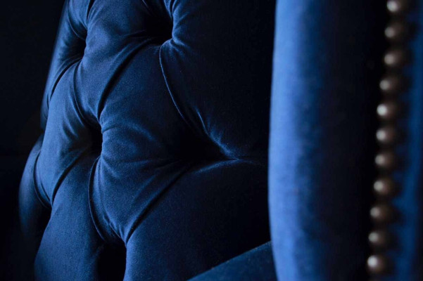 Ohrensessel Chesterfield Sofa Couch Polster 1 Sitzer Sessel Textil Blau