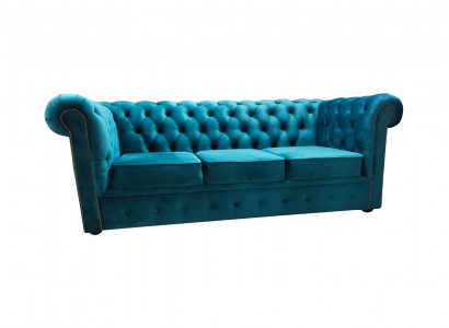 Chesterfield Sofa 3 Sitzer Textil Couchen Stoff Blau Sofas Modern