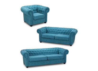 Chesterfield Sofagarnitur Couch Polster Möbel Set Garnitur 3+2+1 Turkis