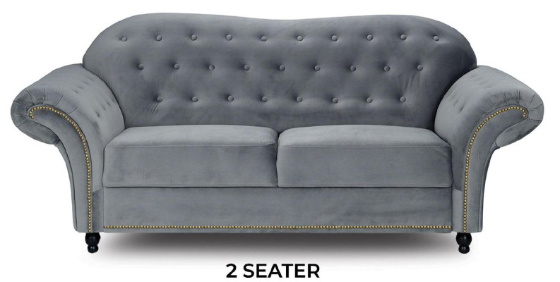Zweisitzer Graue Chesterfield Couch Polster Möbel Stoff Couchen Sofas Textil