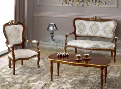 Klassische Sitzgarnitur Zweisitzer Sessel Couchtisch Designer Holzmöbel