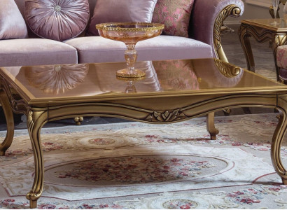 Königlicher Couchtisch Gold Brauner Tisch Barock Rokoko Couchtische Holz