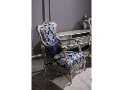 Luxus Einsitzer Sessel Polster Möbel Blau Blumenmuster Sofa Lounge Barock