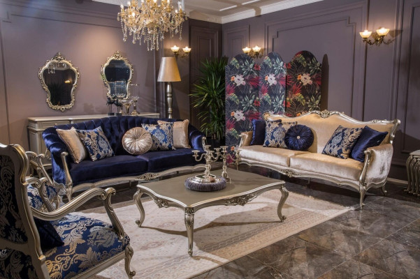 Luxus Einsitzer Sessel Polster Möbel Blau Blumenmuster Sofa Lounge Barock