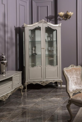 Hellgraue Vitrine Barock Rokoko Schrank Glasschrank Vitrinen Klassische