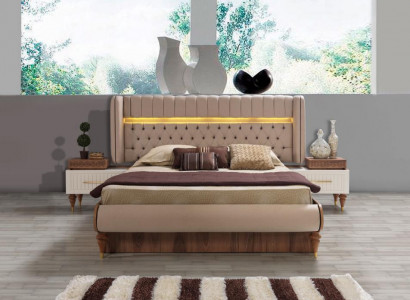 Bett Polster Design Luxus Doppel Hotel Chesterfield Holz Möbel Neu