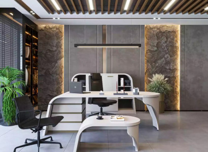 Weißes Büro Set Chef Schreibtisch Oval Couchtisch Aktenschrank Regal 3tlg.