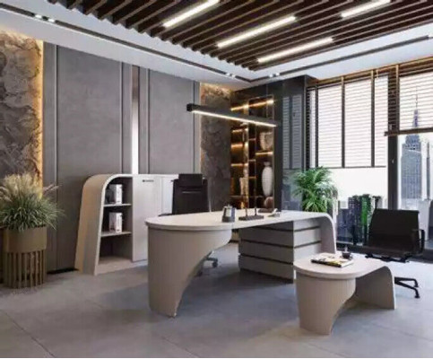 Weißes Büro Set Chef Schreibtisch Oval Couchtisch Aktenschrank Regal 3tlg.