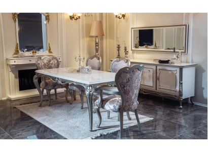 Esszimmer Set 7tlg. Esstisch 4x Stühle Kommode Spiegel Gruppe Garnitur Weiß Neu