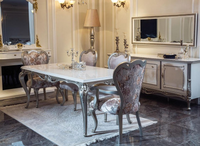 Esszimmer Set 7tlg. Esstisch 4x Stühle Kommode Spiegel Gruppe Garnitur Weiß Neu