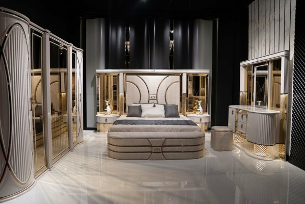 Schlafzimmer Set Komplettes Bett 2x Nachttische Kleiderschrank Neu 7tlg