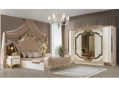 Schlafzimmer Set Bett 2x Nachttische Design Luxus neu 5tlg weiß