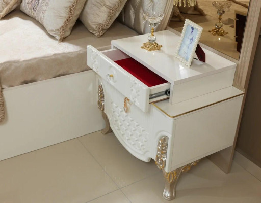 Schlafzimmer Set Bett 2x Nachttische Hocker Luxus neu 5tlg Design Holz