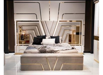 Schlafzimmer Set Bett 2x Nachttische Luxus neu 3tlg Design Modern Holz