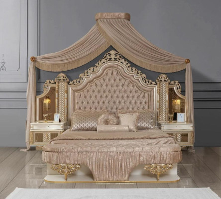 Schlafzimmer Set Bett 2x Nachttische Design Luxus neu 4tlg Beige