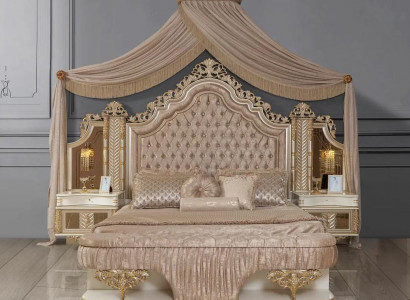 Schlafzimmer Set Bett 2x Nachttische Design Luxus neu 4tlg Beige