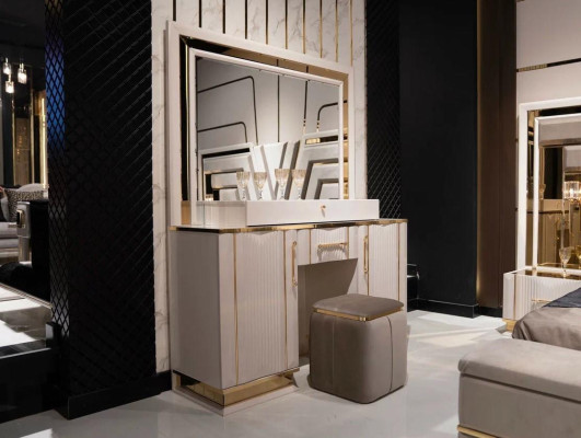 Schlafzimmer Set Schminktisch mit Spiegel Hocker Design Luxus neu 2tlg