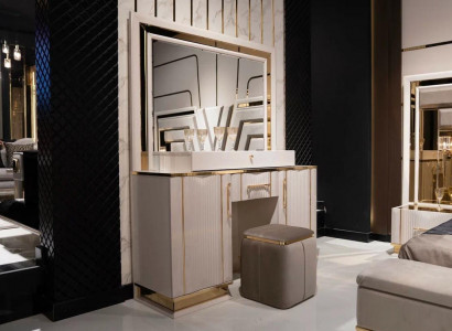 Schlafzimmer Set Schminktisch mit Spiegel Hocker Design Luxus neu 2tlg