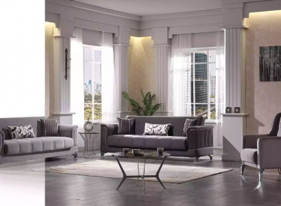 Graue Polster Sofagarnitur Textil Couchen 3+3+1 Sessel Design 3tlg Neu