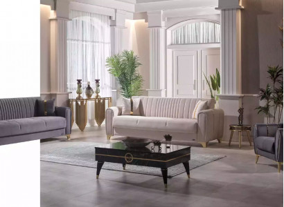 Moderne Polstergruppe Sitzmöbel Couch Garnitur 3+3+1 Sitzer Set Holz