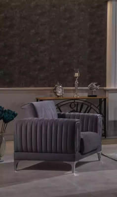 Moderne Graue Couchgarnitur 3+3+1 Sitzer Samt Sessel Wohnzimmer Möbel