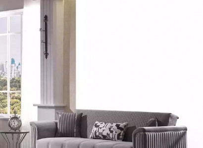 Luxus Graues Sofa Samtsofa Dreisitzer 3-Sitzer Couchen Wohnzimmer Möbel