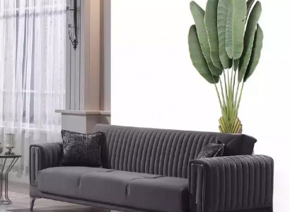 Grauer Dreisitzer Wohnzimmer Couchen 3-Sitzer Samtsofas Luxus Holz Möbel Sofa