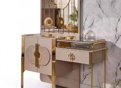 Beiger Schminktisch Holz Konsolentisch Schlafzimmer Möbel Frisiertisch