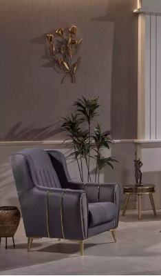 Grauer Edelstahl Sessel Moderner Einsitzer Luxus Lehnsessel Clubsessel